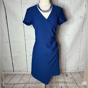 Blue Asymmetrical Sheath Dress with V-Neck